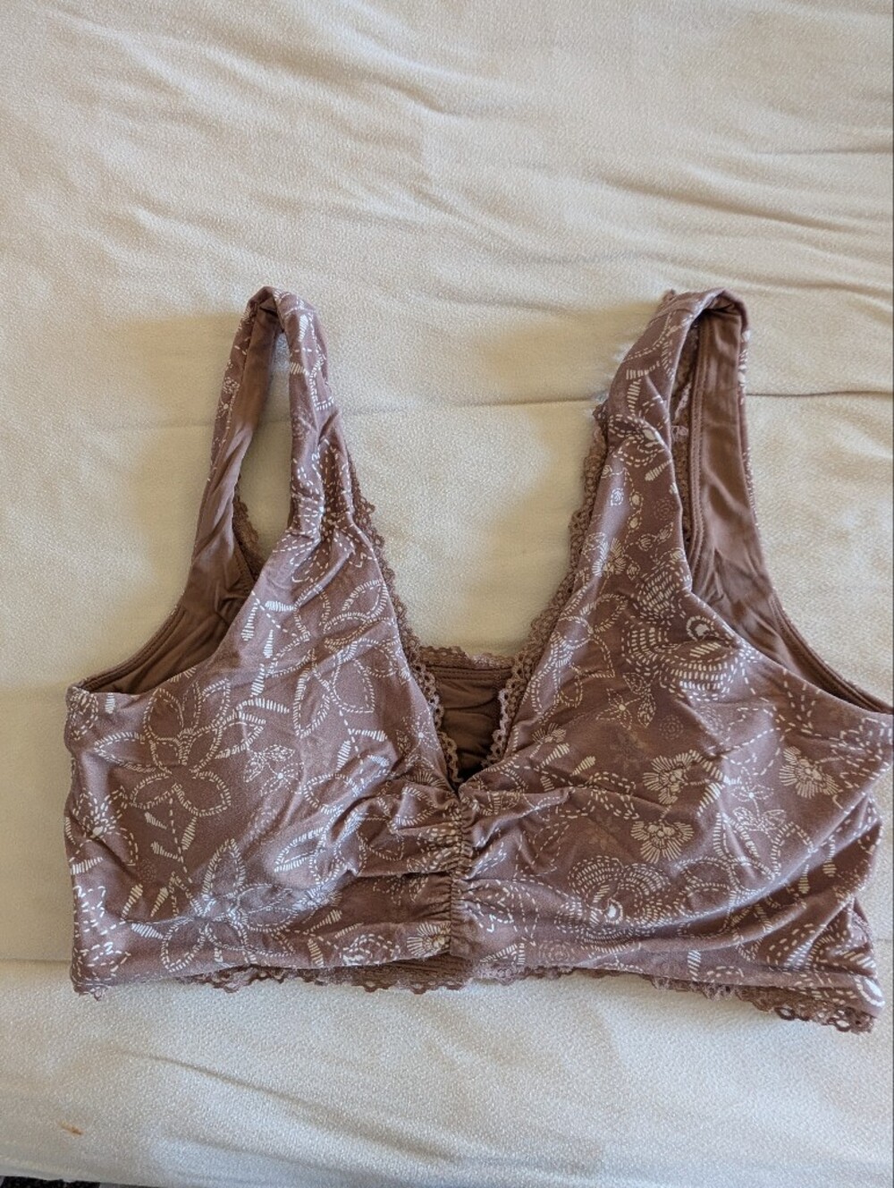 JoyLab Floral Lace-Accent Soft Bralette - Taupe Brown